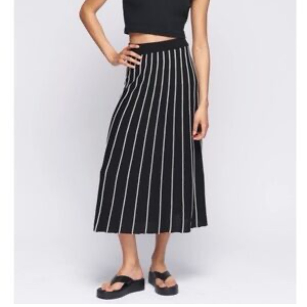 KOTN Black and White Striped Midi Skirt